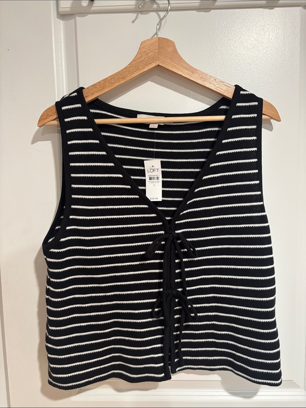 LOFT Black and White Striped Tie-Front Tank